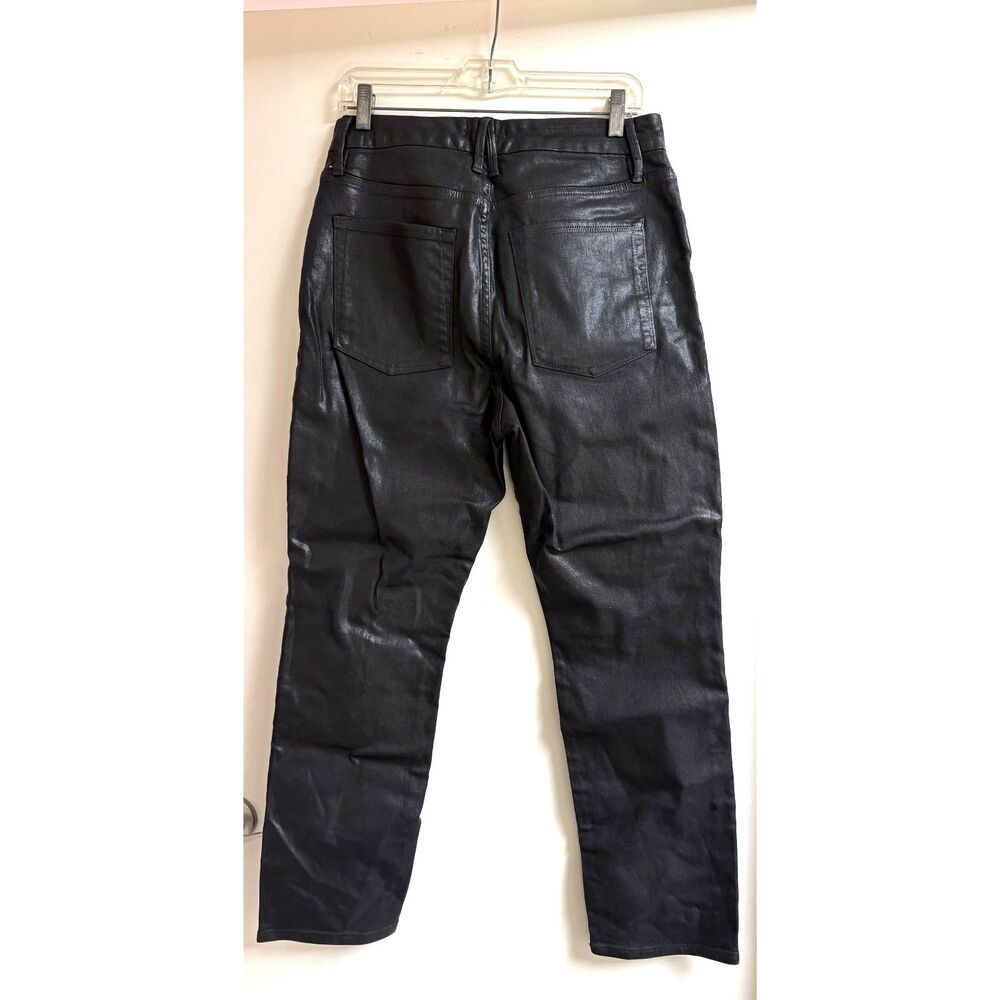 Good American Black Coated Jeans 14 Plus Wax Vegan Faux Leather Pants Denim Club - Picture 2 of 8